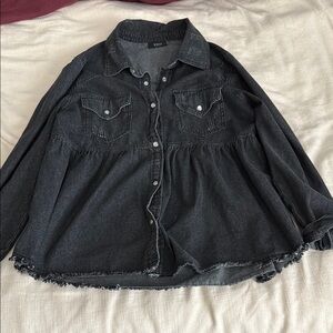 Dark Blue/Black Denim Button-Up Shacket